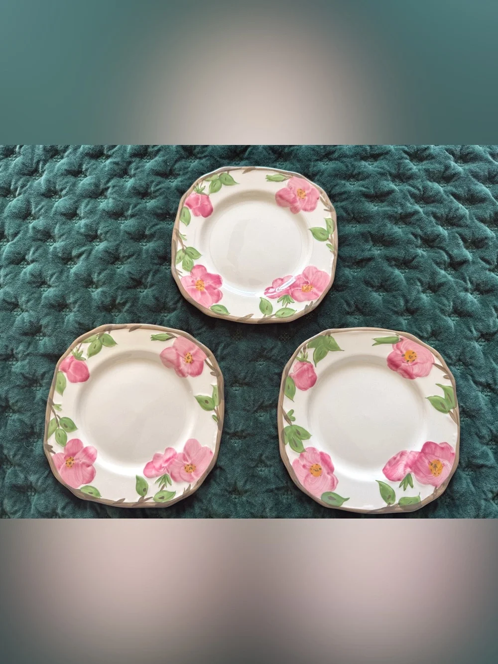 Franciscan Desert Rose Square Salad Plates 7 5/8” Set of 3 England 1995